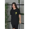 Biçomi Unisex Bisiklet Yaka Baskılı Oversize T-Shirt - Siyah
