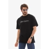 Biçomi Unisex Bisiklet Yaka Baskılı Oversize T-Shirt - Siyah