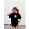Biçomi Unisex Bisiklet Yaka Baskılı Oversize T-Shirt - Siyah