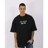 Biçomi Unisex Bisiklet Yaka Baskılı Oversize T-Shirt - Siyah