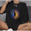 Biçomi Unisex Bisiklet Yaka Baskılı Oversize T-Shirt - Siyah
