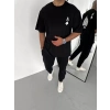 Biçomi Unisex Bisiklet Yaka Baskılı Oversize T-Shirt - Siyah