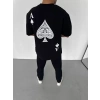 Biçomi Unisex Bisiklet Yaka Baskılı Oversize T-Shirt - Siyah
