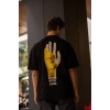 Biçomi Unisex Bisiklet Yaka Baskılı Oversize T-Shirt - Siyah