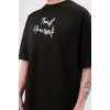 Biçomi Unisex Bisiklet Yaka Baskılı Oversize T-Shirt - Siyah