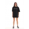 Biçomi Unisex Bisiklet Yaka Baskılı Oversize T-Shirt - Siyah