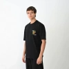 Biçomi Unisex Bisiklet Yaka Baskılı Oversize T-Shirt - Siyah