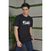 Biçomi Unisex Bisiklet Yaka Baskılı Oversize T-Shirt - Siyah