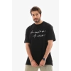 Biçomi Unisex Bisiklet Yaka Baskılı Oversize T-Shirt - Siyah