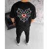 Biçomi Unisex Bisiklet Yaka Baskılı Oversize T-Shirt - Siyah