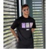 Biçomi Unisex Bisiklet Yaka Baskılı Oversize T-Shirt - Siyah