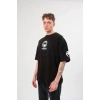 Biçomi Unisex Bisiklet Yaka Baskılı Oversize T-Shirt - Siyah