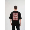 Biçomi Unisex Bisiklet Yaka Baskılı Oversize T-Shirt - Siyah
