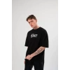 Biçomi Unisex Bisiklet Yaka Baskılı Oversize T-Shirt - Siyah
