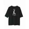 Biçomi Unisex Bisiklet Yaka Baskılı Oversize T-Shirt - Siyah