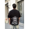Biçomi Unisex Bisiklet Yaka Baskılı Oversize T-Shirt - Siyah