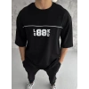 Biçomi Unisex Bisiklet Yaka Baskılı Oversize T-Shirt - Siyah