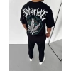 Biçomi Unisex Bisiklet Yaka Baskılı Oversize T-Shirt - Siyah