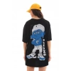 Biçomi Unisex Bisiklet Yaka Baskılı Oversize T-Shirt - Siyah