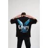 Biçomi Unisex Bisiklet Yaka Baskılı Oversize T-Shirt - Siyah