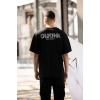 Biçomi Unisex Bisiklet Yaka Baskılı Oversize T-Shirt - Siyah