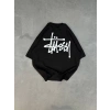 Biçomi Unisex Bisiklet Yaka Baskılı Oversize T-Shirt - Siyah