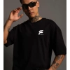Biçomi Unisex Bisiklet Yaka Baskılı Oversize T-Shirt - Siyah