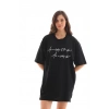 Biçomi Unisex Bisiklet Yaka Baskılı Oversize T-Shirt - Siyah