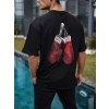 Biçomi Unisex Bisiklet Yaka Baskılı Oversize T-Shirt - Siyah