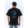 Biçomi Unisex Bisiklet Yaka Baskılı Oversize T-Shirt - Siyah