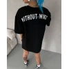 Biçomi Unisex Bisiklet Yaka Baskılı Oversize T-Shirt - Siyah