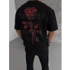 Biçomi Unisex Bisiklet Yaka Baskılı Oversize T-Shirt - Siyah