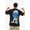 Biçomi Unisex Bisiklet Yaka Baskılı Oversize T-Shirt - Siyah