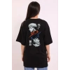 Biçomi Unisex Bisiklet Yaka Baskılı Oversize T-Shirt - Siyah