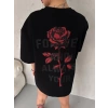 Biçomi Unisex Bisiklet Yaka Baskılı Oversize T-Shirt - Siyah