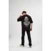 Biçomi Unisex Bisiklet Yaka Baskılı Oversize T-Shirt - Siyah