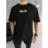 Biçomi Unisex Bisiklet Yaka Baskılı Oversize T-Shirt - Siyah
