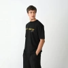 Biçomi Unisex Bisiklet Yaka Baskılı Oversize T-Shirt - Siyah