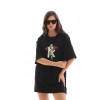 Biçomi Unisex Bisiklet Yaka Baskılı Oversize T-Shirt - Siyah