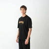 Biçomi Unisex Bisiklet Yaka Baskılı Oversize T-Shirt - Siyah