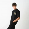 Biçomi Unisex Bisiklet Yaka Baskılı Oversize T-Shirt - Siyah