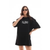 Biçomi Unisex Bisiklet Yaka Baskılı Oversize T-Shirt - Siyah