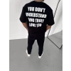 Biçomi Unisex Bisiklet Yaka Baskılı Oversize T-Shirt - Siyah
