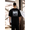 Biçomi Unisex Bisiklet Yaka Baskılı Oversize T-Shirt - Siyah