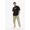 Biçomi Unisex Bisiklet Yaka Baskılı Oversize T-Shirt - Siyah