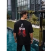 Biçomi Unisex Bisiklet Yaka Baskılı Oversize T-Shirt - Siyah