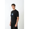 Biçomi Unisex Bisiklet Yaka Baskılı Oversize T-Shirt - Siyah