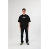 Biçomi Unisex Bisiklet Yaka Baskılı Oversize T-Shirt - Siyah
