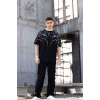 Biçomi Unisex Bisiklet Yaka Baskılı Oversize T-Shirt - Siyah
