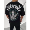 Biçomi Unisex Bisiklet Yaka Baskılı Oversize T-Shirt - Siyah